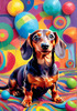Playful Dachshund Art Print with Transforming Shadow into Stretched Toys
