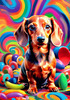 Playful Dachshund Art Print with Transforming Shadow into Stretched Toys