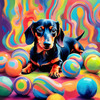 Playful Dachshund Art Print with Transforming Shadow into Stretched Toys