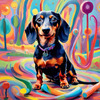 Playful Dachshund Art Print with Transforming Shadow into Stretched Toys