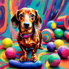 Playful Dachshund Art Print with Transforming Shadow into Stretched Toys