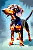 Playful Dachshund Art Print with Transforming Shadow into Stretched Toys