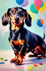 Playful Dachshund Art Print with Transforming Shadow into Stretched Toys