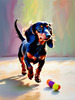 Playful Dachshund Art Print with Transforming Shadow into Stretched Toys