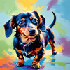Playful Dachshund Art Print with Transforming Shadow into Stretched Toys