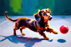 Playful Dachshund Art Print with Transforming Shadow into Stretched Toys