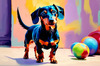 Playful Dachshund Art Print with Transforming Shadow into Stretched Toys