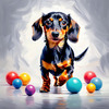 Playful Dachshund Art Print with Transforming Shadow into Stretched Toys