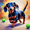 Playful Dachshund Art Print with Transforming Shadow into Stretched Toys