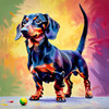 Playful Dachshund Art Print with Transforming Shadow into Stretched Toys