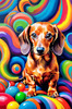 Playful Dachshund Art Print with Transforming Shadow into Stretched Toys