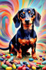 Playful Dachshund Art Print with Transforming Shadow into Stretched Toys