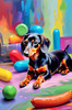 Playful Dachshund Art Print with Transforming Shadow into Stretched Toys