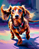 Playful Dachshund Art Print with Transforming Shadow into Stretched Toys