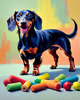 Playful Dachshund Art Print with Transforming Shadow into Stretched Toys