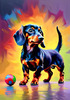 Playful Dachshund Art Print with Transforming Shadow into Stretched Toys