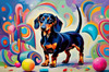 Playful Dachshund Art Print with Transforming Shadow into Stretched Toys