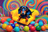 Playful Dachshund Art Print with Transforming Shadow into Stretched Toys