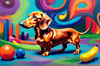 Playful Dachshund Art Print with Transforming Shadow into Stretched Toys