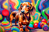 Playful Dachshund Art Print with Transforming Shadow into Stretched Toys