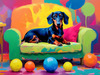 Playful Dachshund Art Print with Transforming Shadow into Stretched Toys
