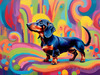 Playful Dachshund Art Print with Transforming Shadow into Stretched Toys
