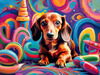Playful Dachshund Art Print with Transforming Shadow into Stretched Toys