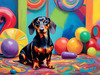 Playful Dachshund Art Print with Transforming Shadow into Stretched Toys