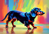 Playful Dachshund Art Print with Transforming Shadow into Stretched Toys