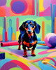 Playful Dachshund Art Print with Transforming Shadow into Stretched Toys