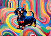 Playful Dachshund Art Print with Transforming Shadow into Stretched Toys