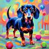 Playful Dachshund Art Print with Transforming Shadow into Stretched Toys