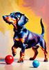 Playful Dachshund Art Print with Transforming Shadow into Stretched Toys