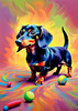 Playful Dachshund Art Print with Transforming Shadow into Stretched Toys