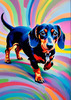 Playful Dachshund Art Print with Transforming Shadow into Stretched Toys