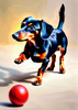 Playful Dachshund Art Print with Transforming Shadow into Stretched Toys