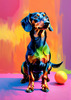 Playful Dachshund Art Print with Transforming Shadow into Stretched Toys