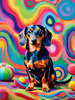 Playful Dachshund Art Print with Transforming Shadow into Stretched Toys