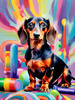 Playful Dachshund Art Print with Transforming Shadow into Stretched Toys