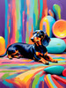 Playful Dachshund Art Print with Transforming Shadow into Stretched Toys