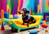 Playful Dachshund Art Print with Transforming Shadow into Stretched Toys