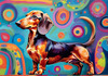 Playful Dachshund Art Print with Transforming Shadow into Stretched Toys