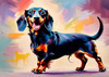 Playful Dachshund Art Print with Transforming Shadow into Stretched Toys