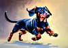 Playful Dachshund Art Print with Transforming Shadow into Stretched Toys