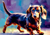 Playful Dachshund Art Print with Transforming Shadow into Stretched Toys