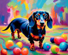 Playful Dachshund Art Print with Transforming Shadow into Stretched Toys
