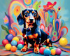 Playful Dachshund Art Print with Transforming Shadow into Stretched Toys