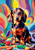 Playful Dachshund Art Print with Transforming Shadow into Stretched Toys