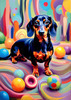Playful Dachshund Art Print with Transforming Shadow into Stretched Toys
