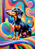 Playful Dachshund Art Print with Transforming Shadow into Stretched Toys